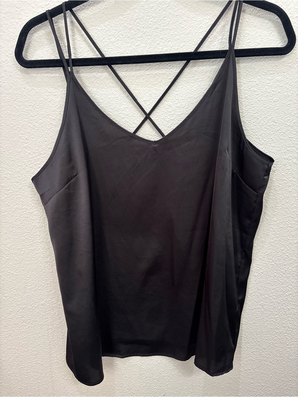Women's Black Satin Strappy V-Neck Cami Tank